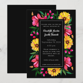 Aquarellfarbener Hibiskus & Dahlias Virtual Weddin Einladung