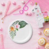 Aquarellfarbener Hibiskus und tropische Folien Pappteller (Party)