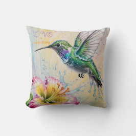 Aquarellfarbener Hummingvogel und Blume Kissen