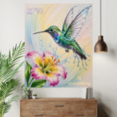 Aquarellfarbener Hummingvogel und Blume Poster