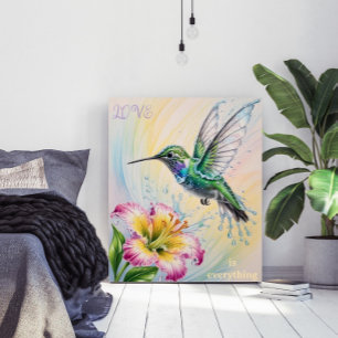 Aquarellfarbener Hummingvogel und Blume Poster