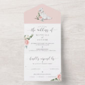 Aquarellfarbener Hund und Blume mit floralfarbenem All In One Einladung (Innen Boden)