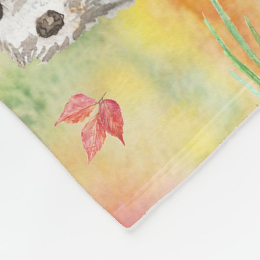 Aquarellfarbener Igel mit Pilzen und Apfel Fleecedecke (Ecke)