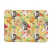 Aquarellfarbener Igel mit Pilzen und Apfel Magnet (Horizontal)