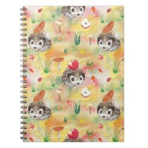 Aquarellfarbener Igel mit Pilzen und Apfel Notizblock