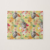 Aquarellfarbener Igel mit Pilzen und Apfel Puzzle (Horizontal)