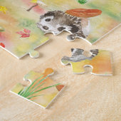 Aquarellfarbener Igel mit Pilzen und Apfel Puzzle (Seite)