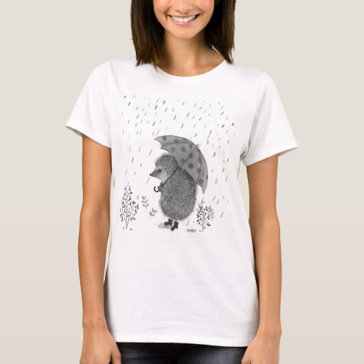 Aquarellfarbener Igel Rain Whimsical Illustration T-Shirt (Vorderseite)