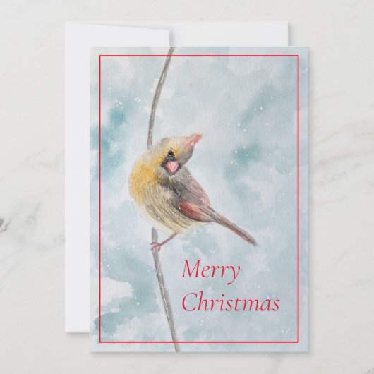 Aquarellfarbener Kardinal im Schnee Weihnachtskart Feiertagskarte (Vorderseite)