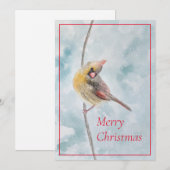 Aquarellfarbener Kardinal im Schnee Weihnachtskart Feiertagskarte (Vorne/Hinten)