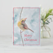 Aquarellfarbener Kardinal im Schnee Weihnachtskart Feiertagskarte (Stehend Vorderseite)