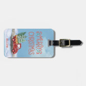 Aquarellfarbener Karierter roter LKW Schneeschuhwe Gepäckanhänger (Vorderseite horizontal)