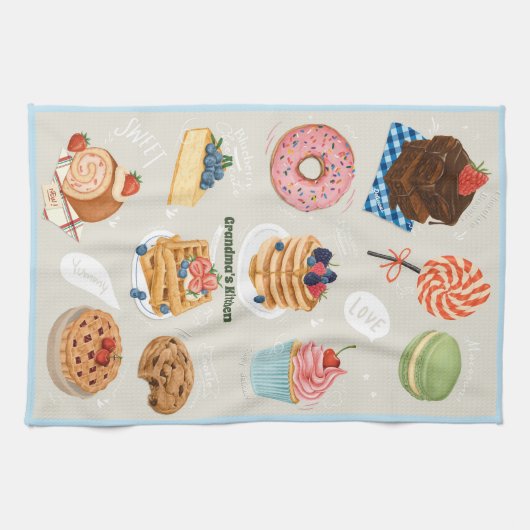 Aquarellfarbener Kuchen Keks Oma Geschirrtuch (Horizontal)