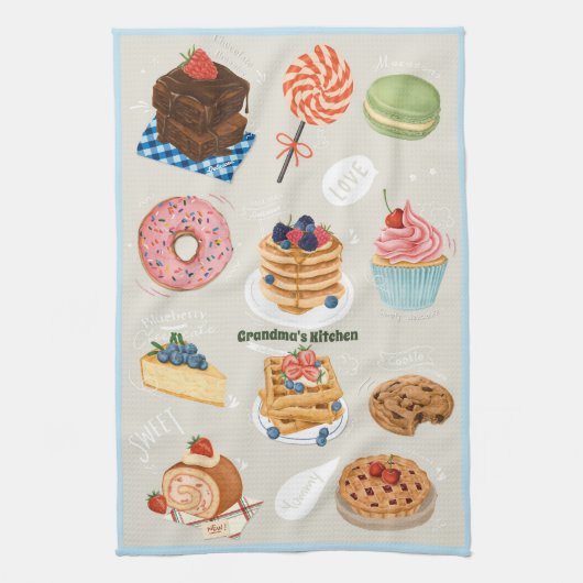 Aquarellfarbener Kuchen Keks Oma Geschirrtuch (Vertikal)