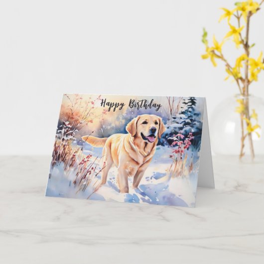 Aquarellfarbener Labrador Hund im Schnee glücklich Karte (Gelbe Blume)