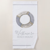 Aquarellfarbener Lebensraum Beach House Strandtuch (Vorderseite)