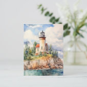Aquarellfarbener Leuchtturm an der Küste Hintergru Postkarte (Stehend Vorderseite)