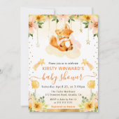 Aquarellfarbener Niedlicher Blumenfox auf Cloud Ba Einladung (Vorderseite)