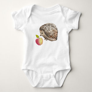 Aquarellfarbener niedlicher Igel und Apfel Baby Strampler
