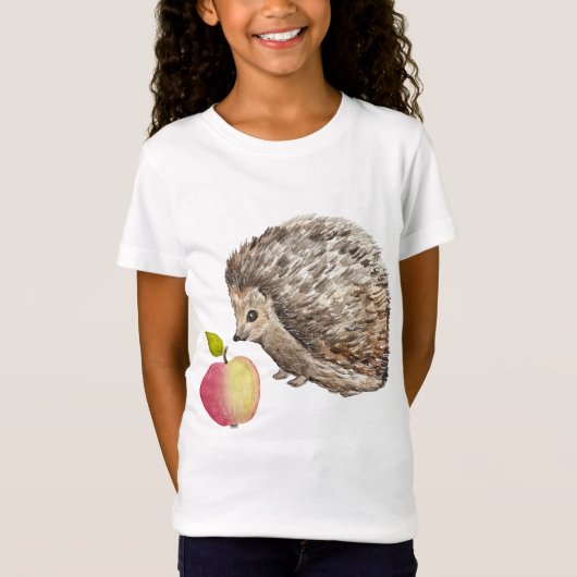 Aquarellfarbener niedlicher Igel und Apfel T-Shirt (Vorderseite)