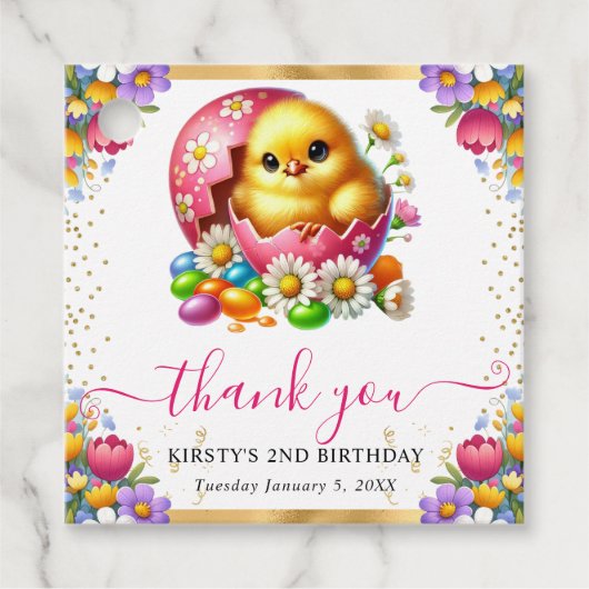 Aquarellfarbener Osterkick Frühlingsblumen Geburts Geschenkanhänger (Vorderseite)