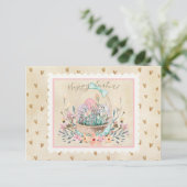 Aquarellfarbener Osterkorb und Sonnige Briefmarke (Stehend Vorderseite)