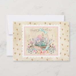 Aquarellfarbener Osterkorb und Sonnige Briefmarke