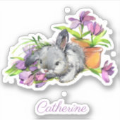 Aquarellfarbener Ostern Bunny Rabbit Personalisier Aufkleber (Vorderseite)