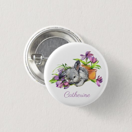 Aquarellfarbener Ostern Bunny Rabbit Personalisier Button (Vorne & Hinten)