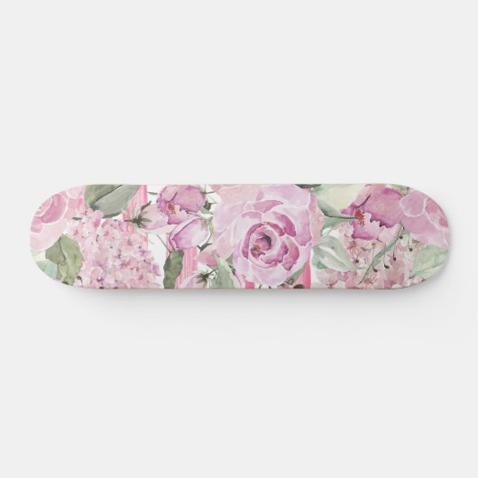 Aquarellfarbener, pastellgrün-rosa Blütenschuh Skateboard (Horizontal)