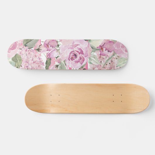 Aquarellfarbener, pastellgrün-rosa Blütenschuh Skateboard (Horizontal)