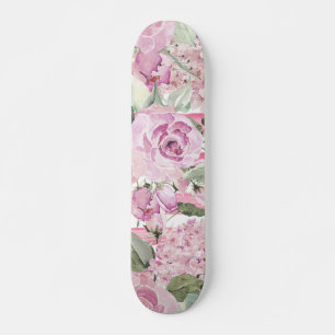 Aquarellfarbener, pastellgrün-rosa Blütenschuh Skateboard