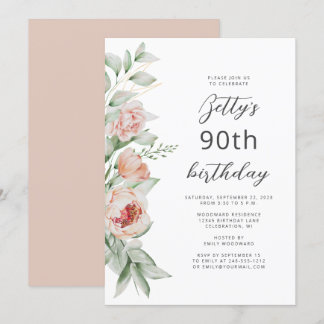 Aquarellfarbener Pfirsichpfirsichblüte 90. Geburts Einladung