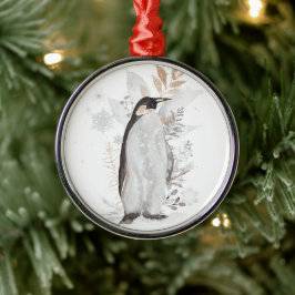 Aquarellfarbener Pinguin Wintergarten Ornament Aus Metall