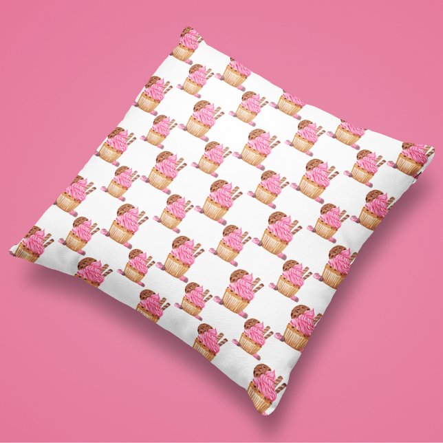 Aquarellfarbener Pinkkuchen mit Schokoladenmuster Kissen (Von Creator hochgeladen)