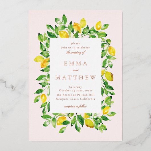 Aquarellfarbener Rahmen in beigefarbenem Hintergru Folieneinladung (Vorderseite)