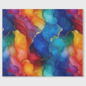 Aquarellfarbener Regenbogen und Gold-Glitzer Alkoh Geschenkpapier (Flach)