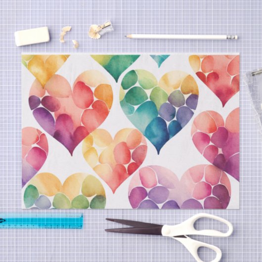 Aquarellfarbener Regenbogen Valentininnen Herzen Seidenpapier (Handwerk)