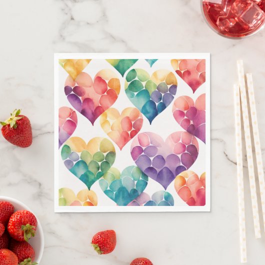 Aquarellfarbener Regenbogen Valentininnen Herzen Serviette (Beispiel)