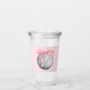 Aquarellfarbener rosa Bow Silver Diskothek Ball Acryltrinkbecher