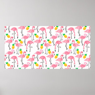 Aquarellfarbener Rosa Flamingo und gelbe Ananas Poster