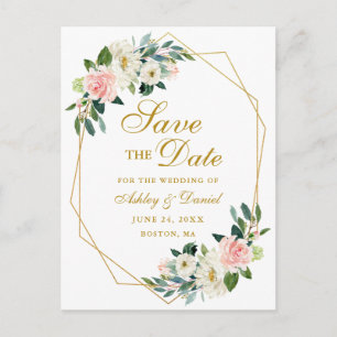 Aquarellfarbener Rosa Goldrahmen Save the Date Ankündigungspostkarte