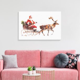 Aquarellfarbener Santa-Claus im Schnee Leinwanddruck