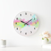 Aquarellfarbener Spritzer Farbenfrohe abstrakte Ge Große Wanduhr (Zuhause)