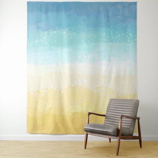 Aquarellfarbener Strand und Ozeanlandschaft Wandteppich (Beispiel)