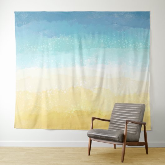 Aquarellfarbener Strand und Ozeanlandschaft Wandteppich (Beispiel (Horizontal))