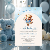 Aquarellfarbener Teddybär mit Flaschenbogen Einladung