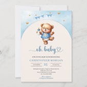 Aquarellfarbener Teddybär mit Flaschenbogen Einladung (Vorderseite)