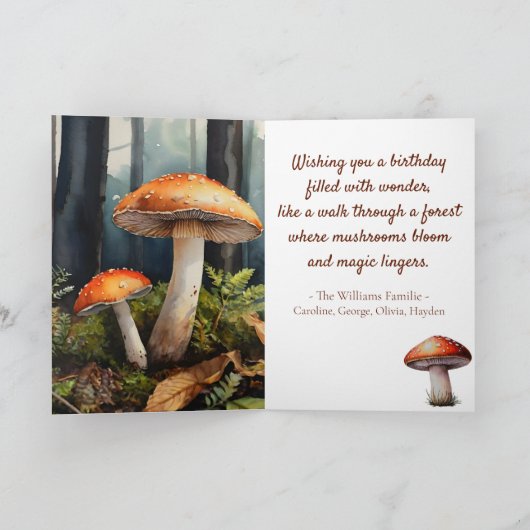 Aquarellfarbener Toadstool - Fall Forest Birthday Karte (Innenseite)
