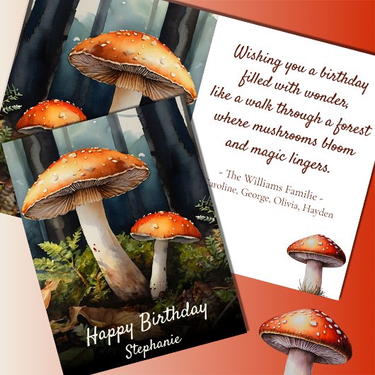 Aquarellfarbener Toadstool - Fall Forest Birthday Karte